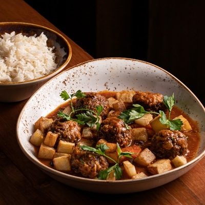 Albóndigas a la Criolla con Papitas y Arroz