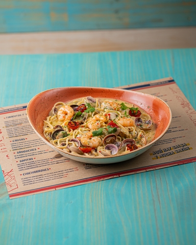 Spaghetti al Ajillo con Camarones